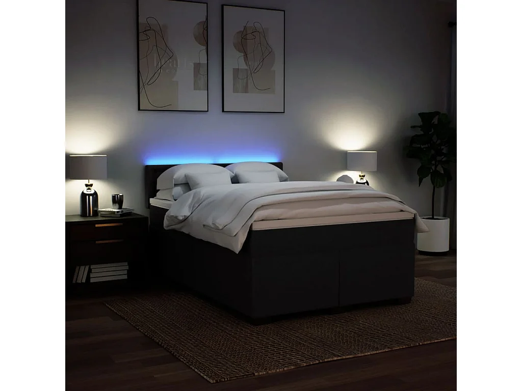 Cama box spring con colchón tela negro 140x200 cm