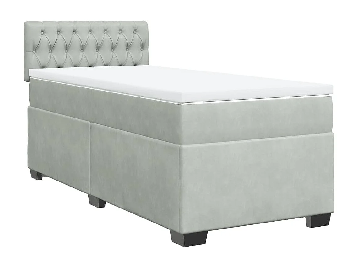 Cama box spring con colchón terciopelo gris claro 90x190 cm