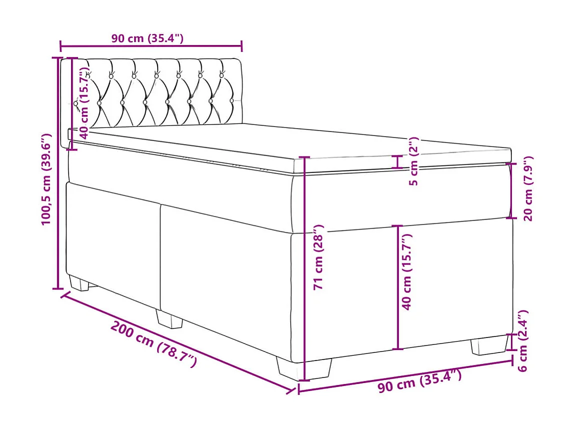 Cama box spring con colchón terciopelo gris claro 90x190 cm
