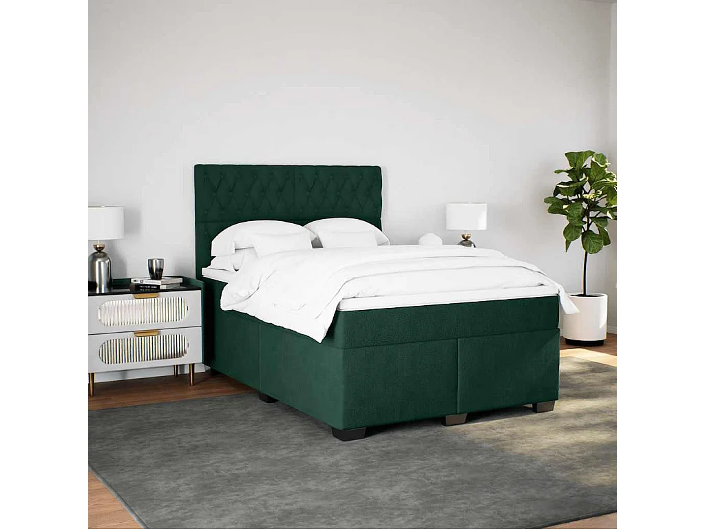Sommier à lattes de lit et matelas Vert foncé 140x190cm Velours