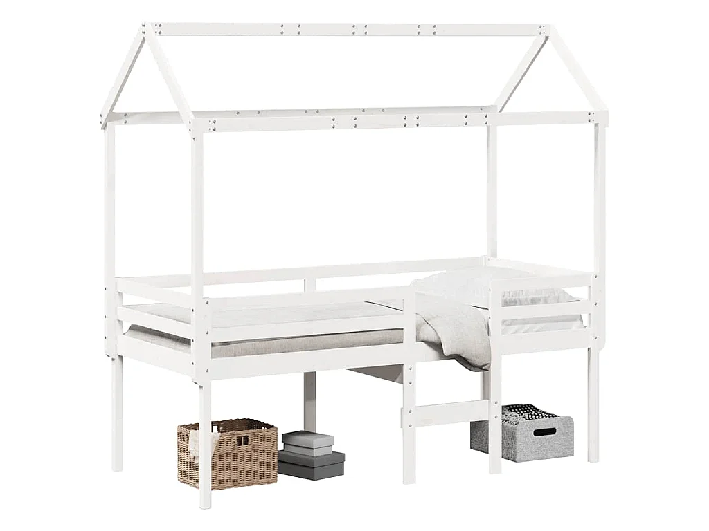 Lit haut sans matelas blanc 90x190 cm bois de pin massif