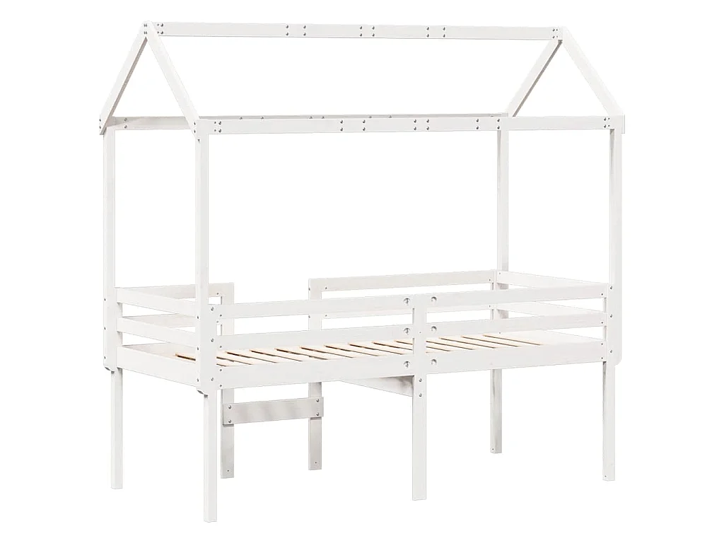 Lit haut sans matelas blanc 90x190 cm bois de pin massif