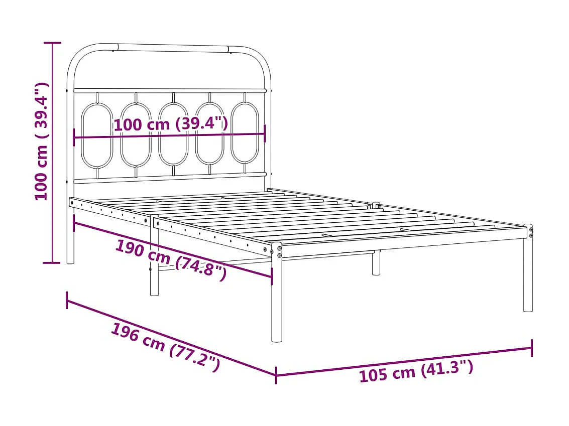 Bedframe met hoofdbord metaal zwart 100x190 cm