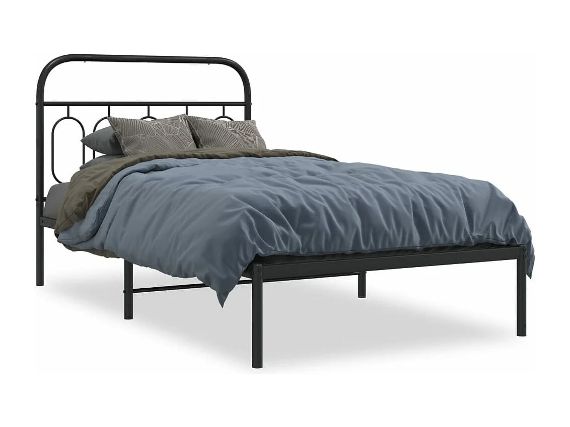 Cadre de lit métal sans matelas avec tête de lit noir 100x190cm