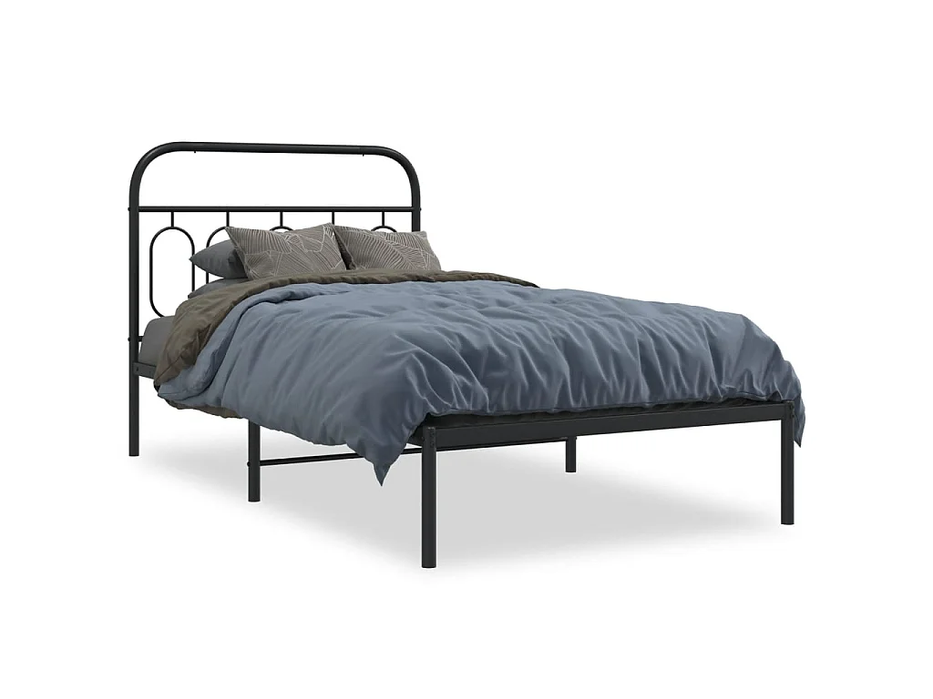 Cadre de lit métal sans matelas avec tête de lit noir 100x190cm