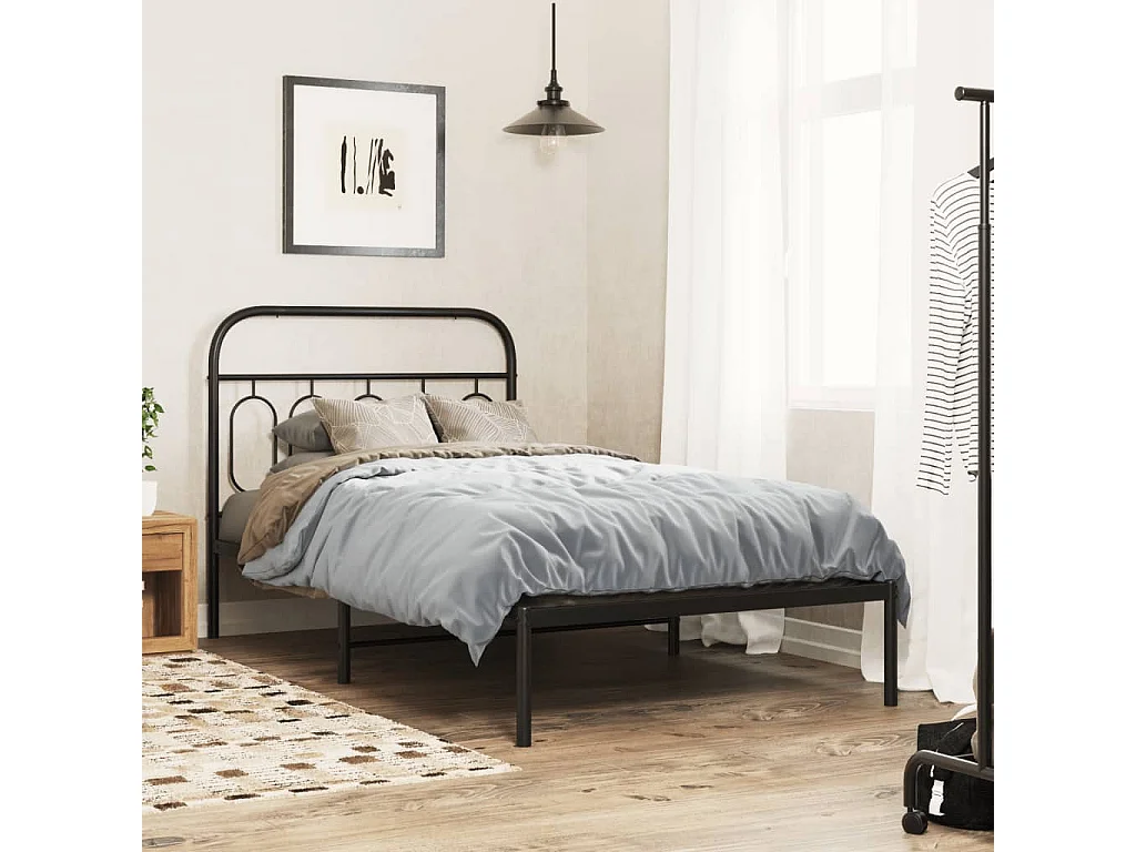 Cadre de lit métal sans matelas avec tête de lit noir 100x190cm