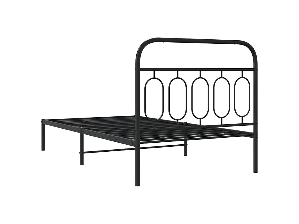 Cadre de lit métal sans matelas avec tête de lit noir 100x190cm