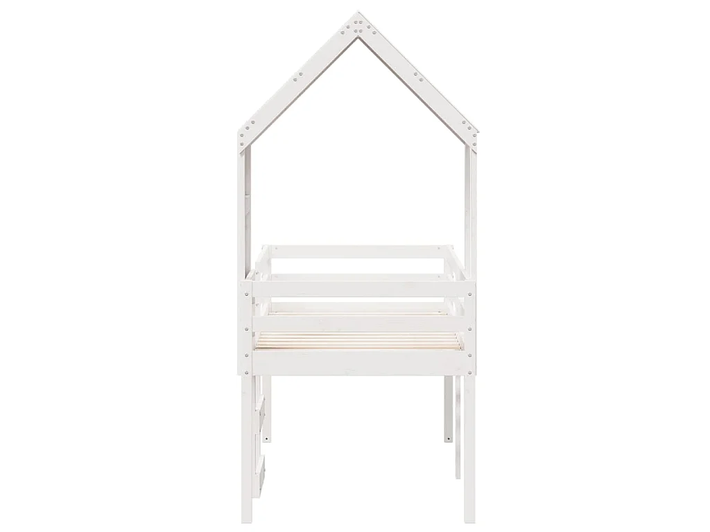 Cama alta con techo blanca madera maciza pino blanca 90x200 cm
