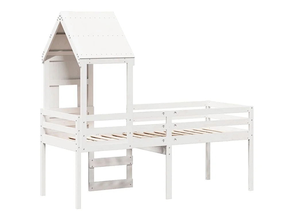 Lit haut sans matelas blanc 90x200 cm bois de pin massif