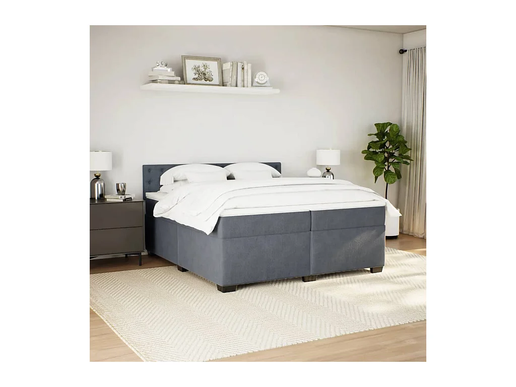 Sommier à lattes de lit et matelas Gris foncé 200x200cm Velours
