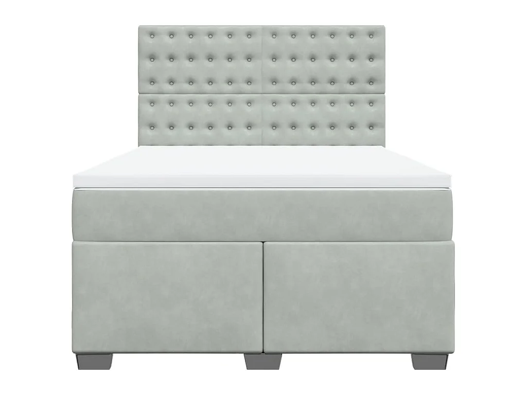 Cama box spring con colchón terciopelo gris claro 160x200 cm