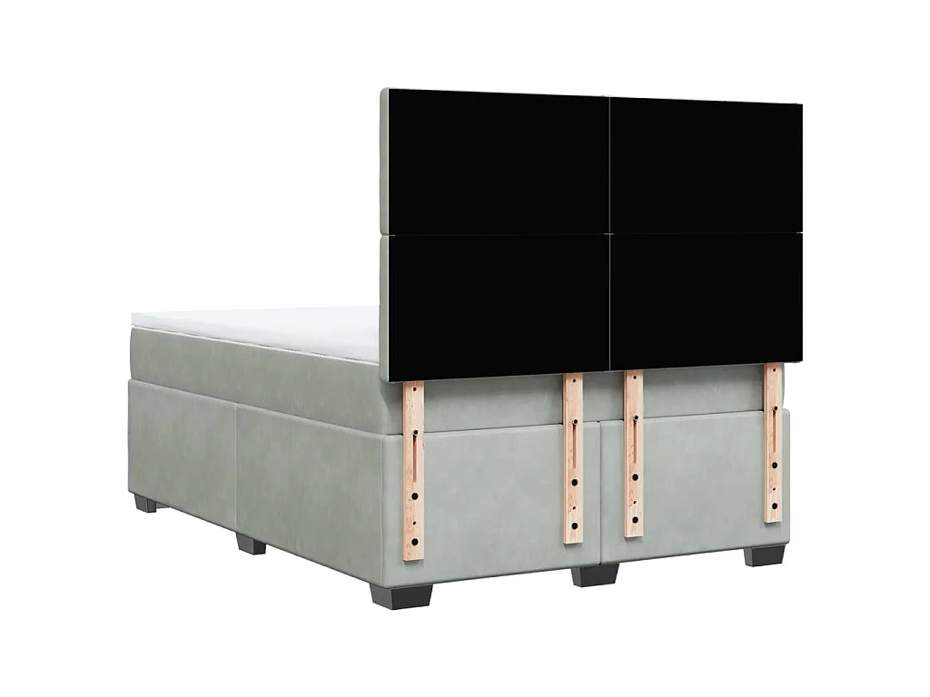 Cama box spring con colchón terciopelo gris claro 160x200 cm