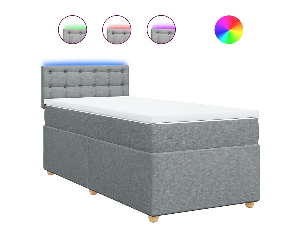 Cama box spring con colchón tela gris claro 80x200 cm