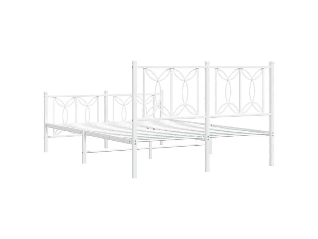 Cadre de lit métal sans matelas et pied de lit blanc 140x200 cm