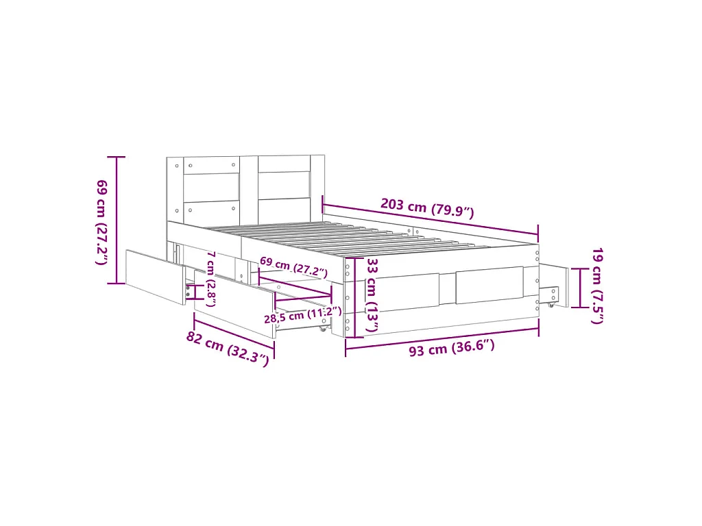 Bettgestell mit Kopfteil Grau Sonoma 90x200 cm Holzwerkstoff
