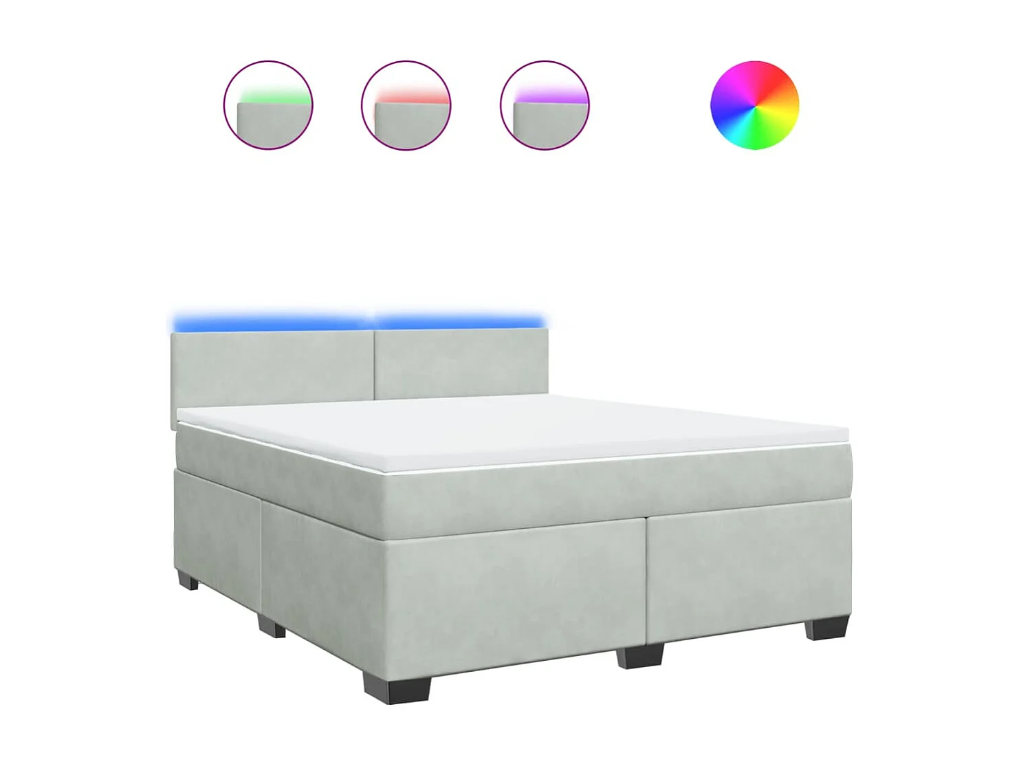 Cama box spring con colchón terciopelo gris claro 180x200 cm