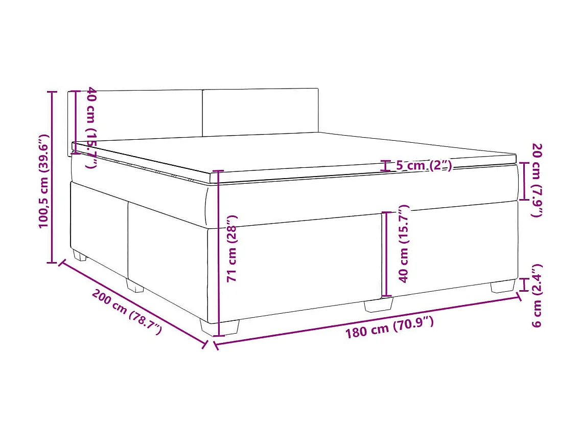 Cama box spring con colchón terciopelo gris claro 180x200 cm