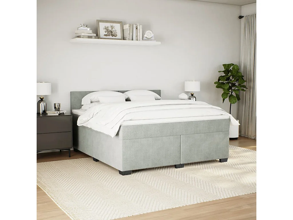 Cama box spring con colchón terciopelo gris claro 180x200 cm