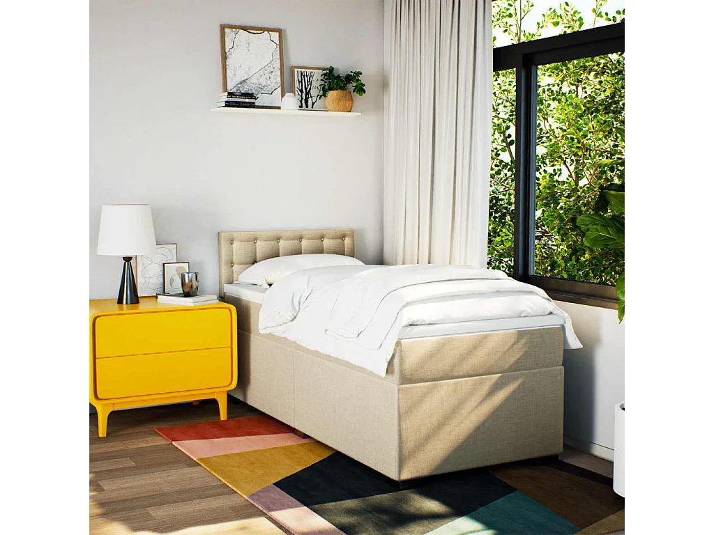 Sommier à lattes de lit avec matelas Crème 100x200 cm Tissu