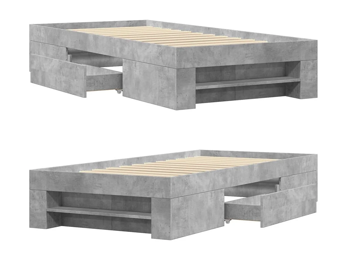 Cadre de lit sans matelas gris béton 75x190cm bois d'ingénierie