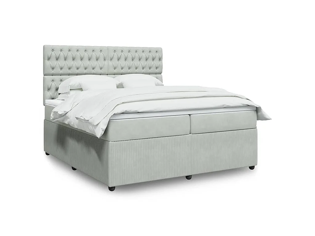 Boxspringbett mit Matratze Hellgrau 200x200 cm Samt