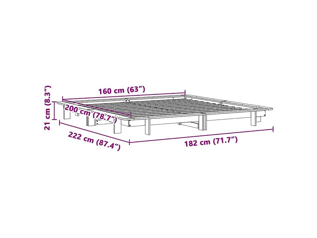Cadre de lit sans matelas blanc 160x200 cm bois de pin massif