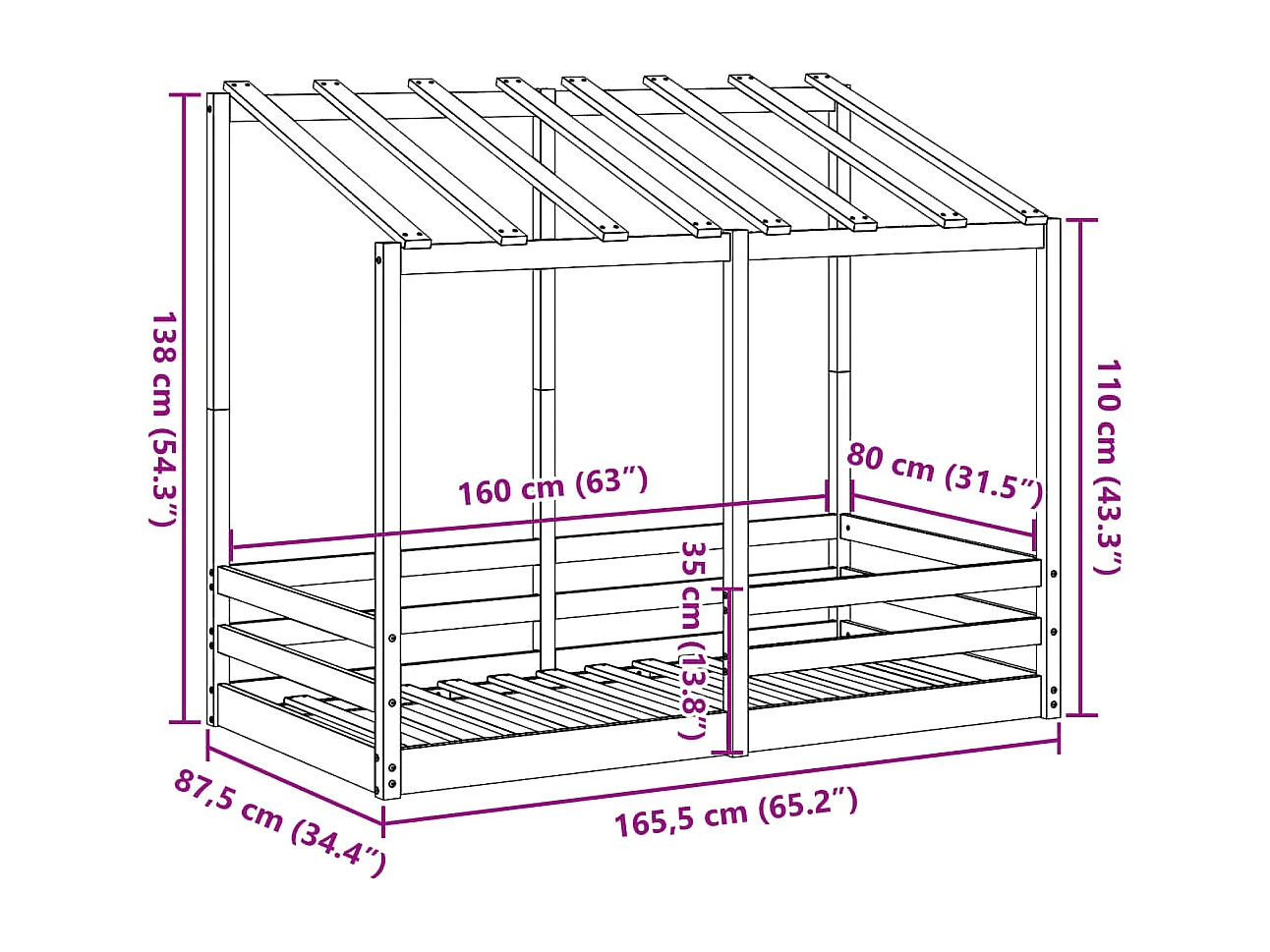 Lit pour enfants sans matelas 80x160 cm bois massif de pin