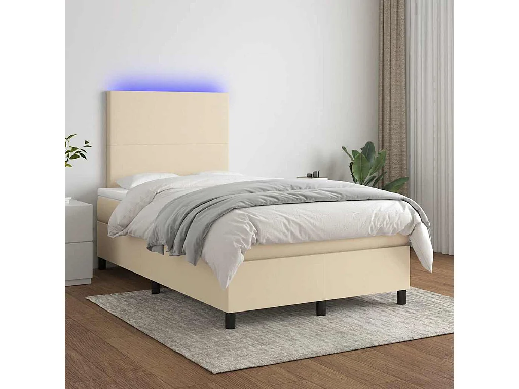 Sommier à lattes de lit matelas et LED crème 120x190 cm tissu