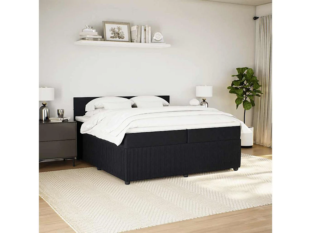Cama box spring con colchón terciopelo negro 200x200 cm