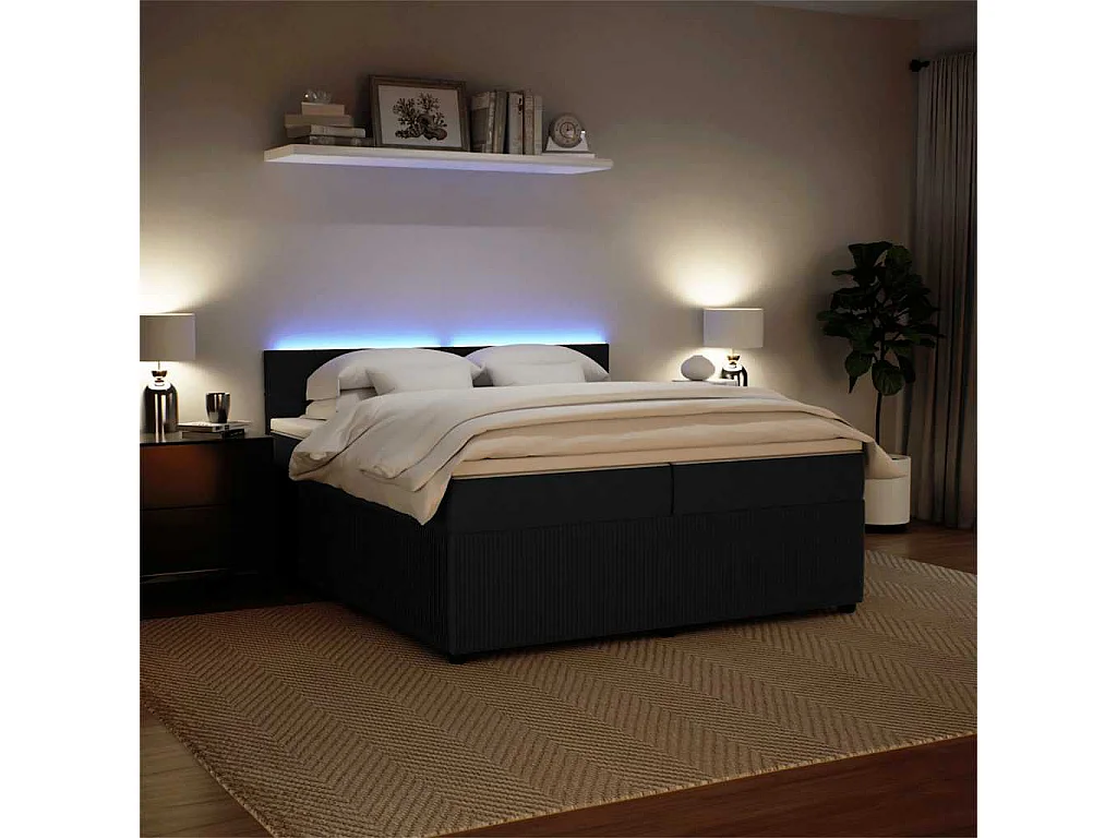 Cama box spring con colchón terciopelo negro 200x200 cm