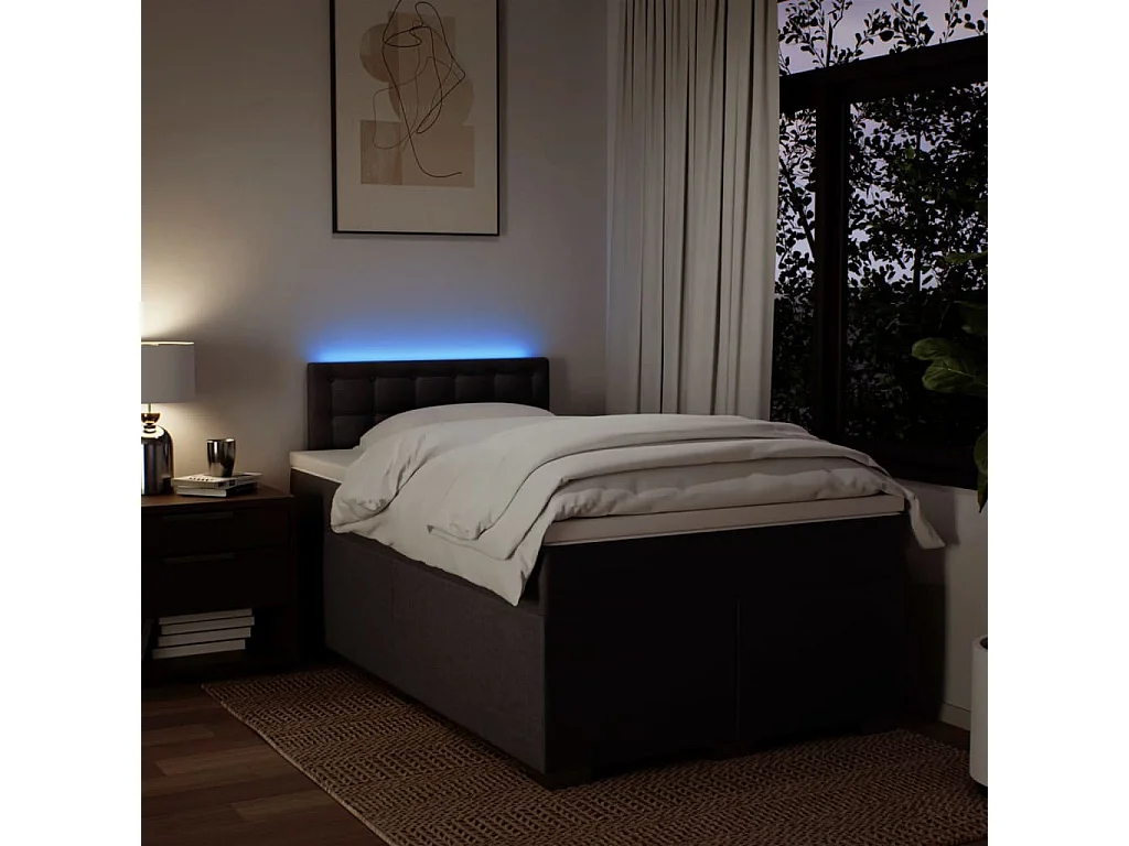 Cama box spring con colchón tela marrón oscuro 120x200 cm