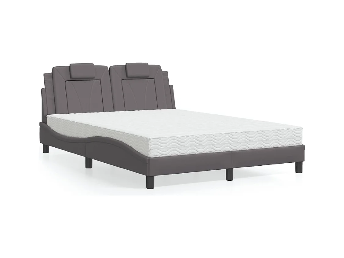 Letto con Materasso Grigio 140x200 cm in Similpelle