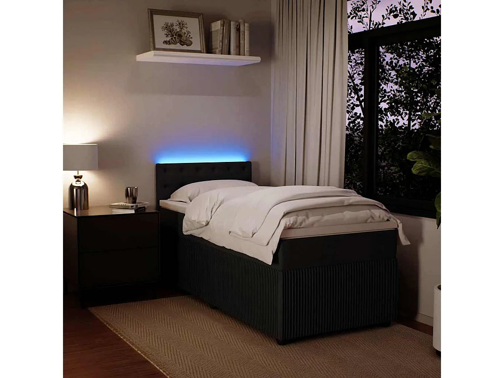 Cama box spring con colchón terciopelo negro 100x200 cm