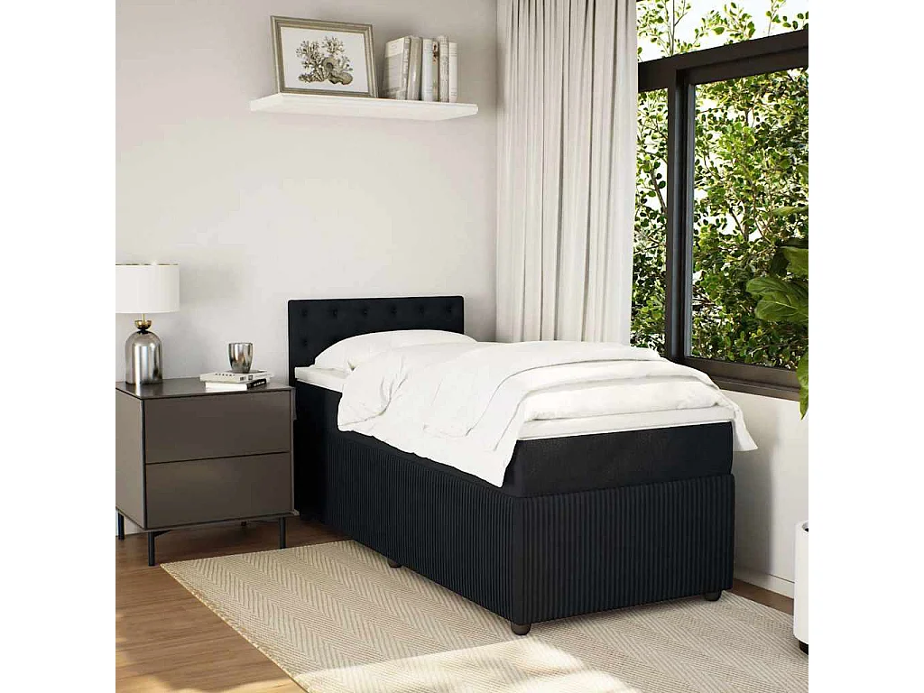 Sommier à lattes de lit avec matelas Noir 100x200 cm Velours