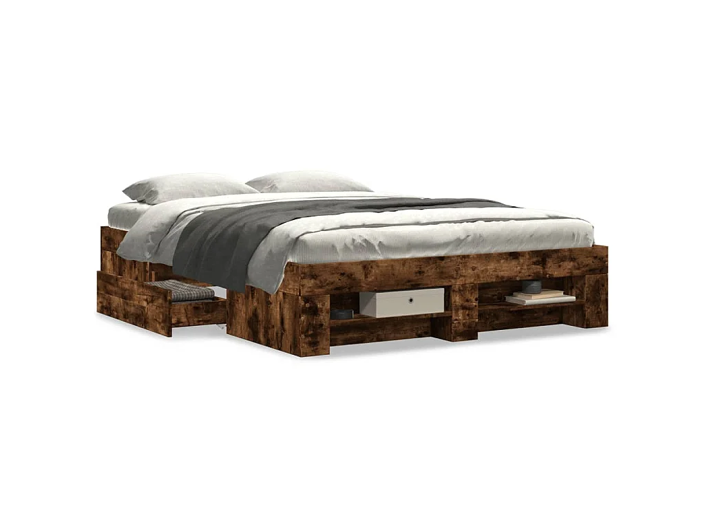 Cadre de lit sans matelas chêne fumé 140x190 cm bois ingénierie