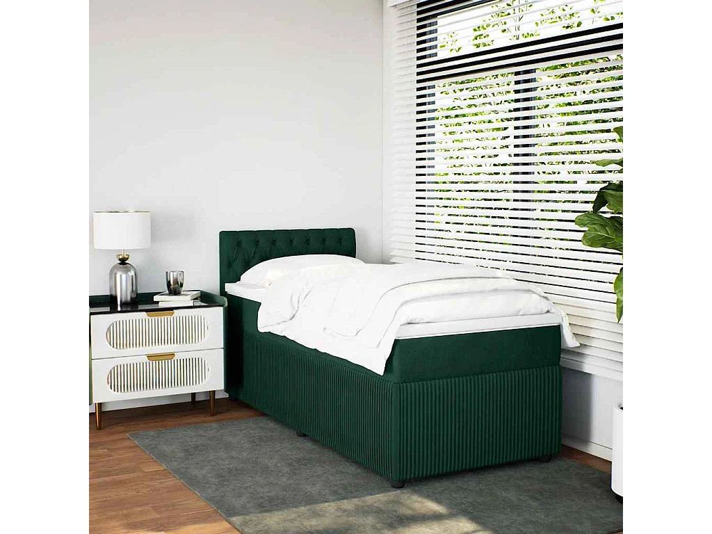 Boxspring met matras fluweel donkergroen 100x200 cm