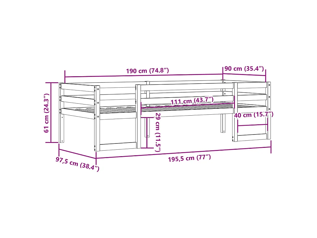 Cadre de lit pour enfants sans matelas cire marron 90x190 cm