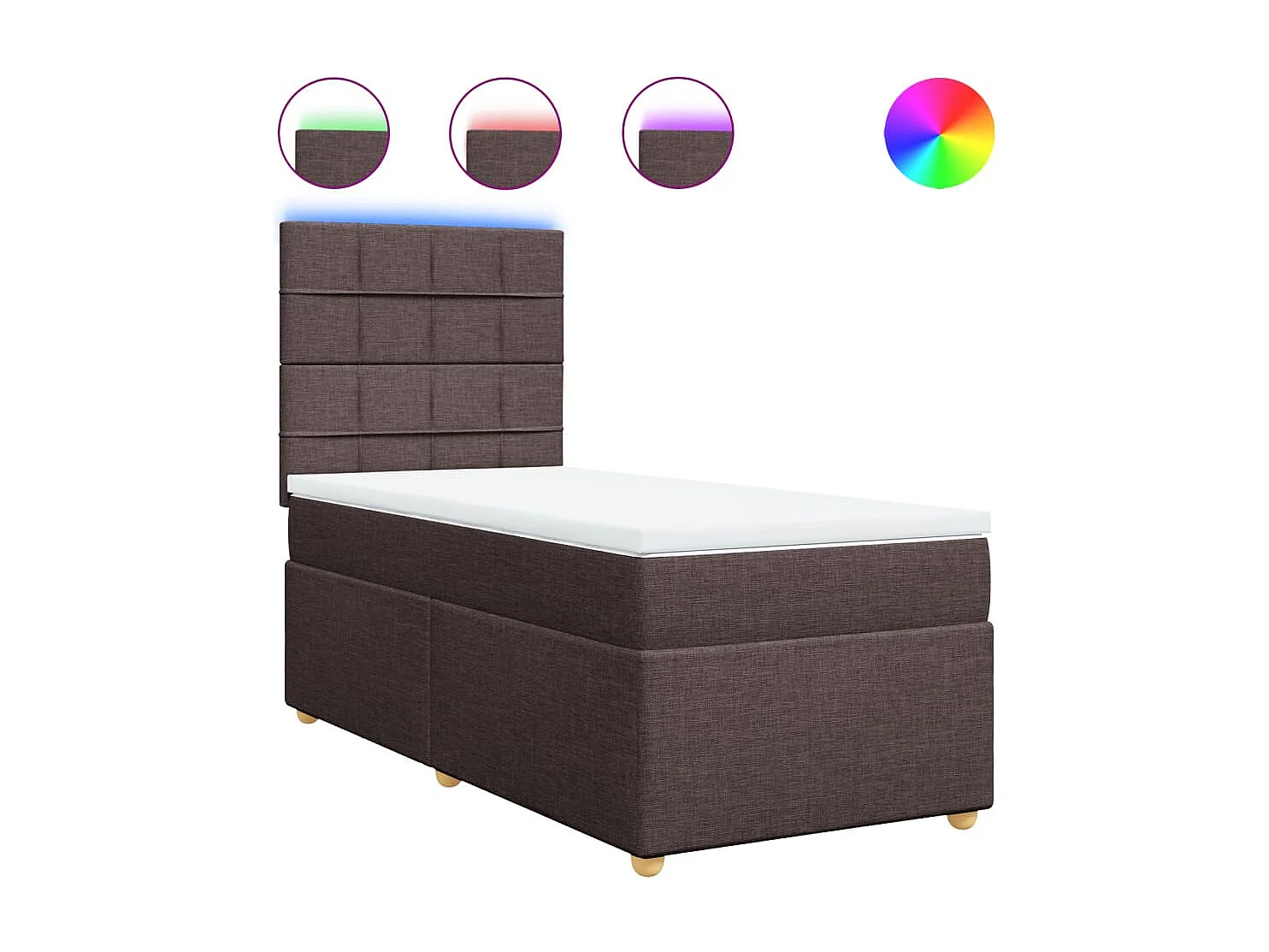 Cama box spring con colchón tela marrón oscuro 80x200 cm