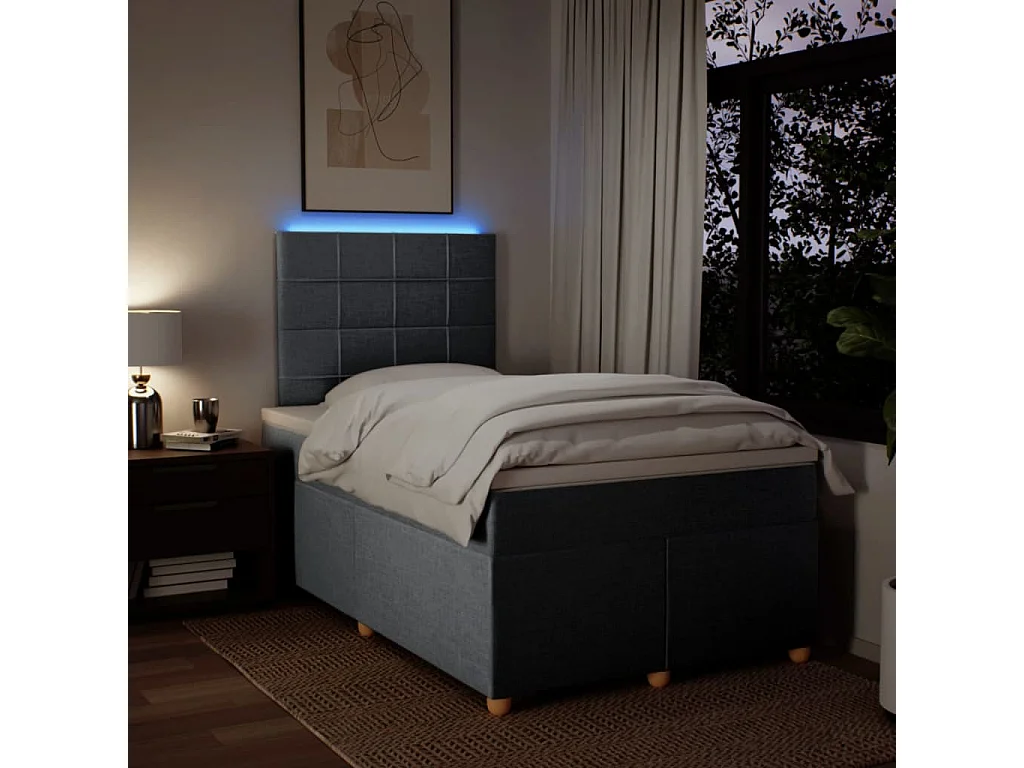 Cama box spring con colchón tela gris claro 120x200 cm
