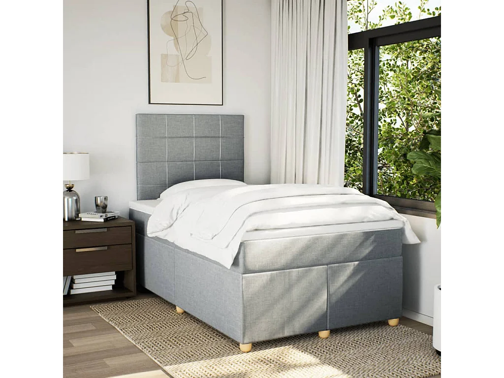 Cama box spring con colchón tela gris claro 120x200 cm