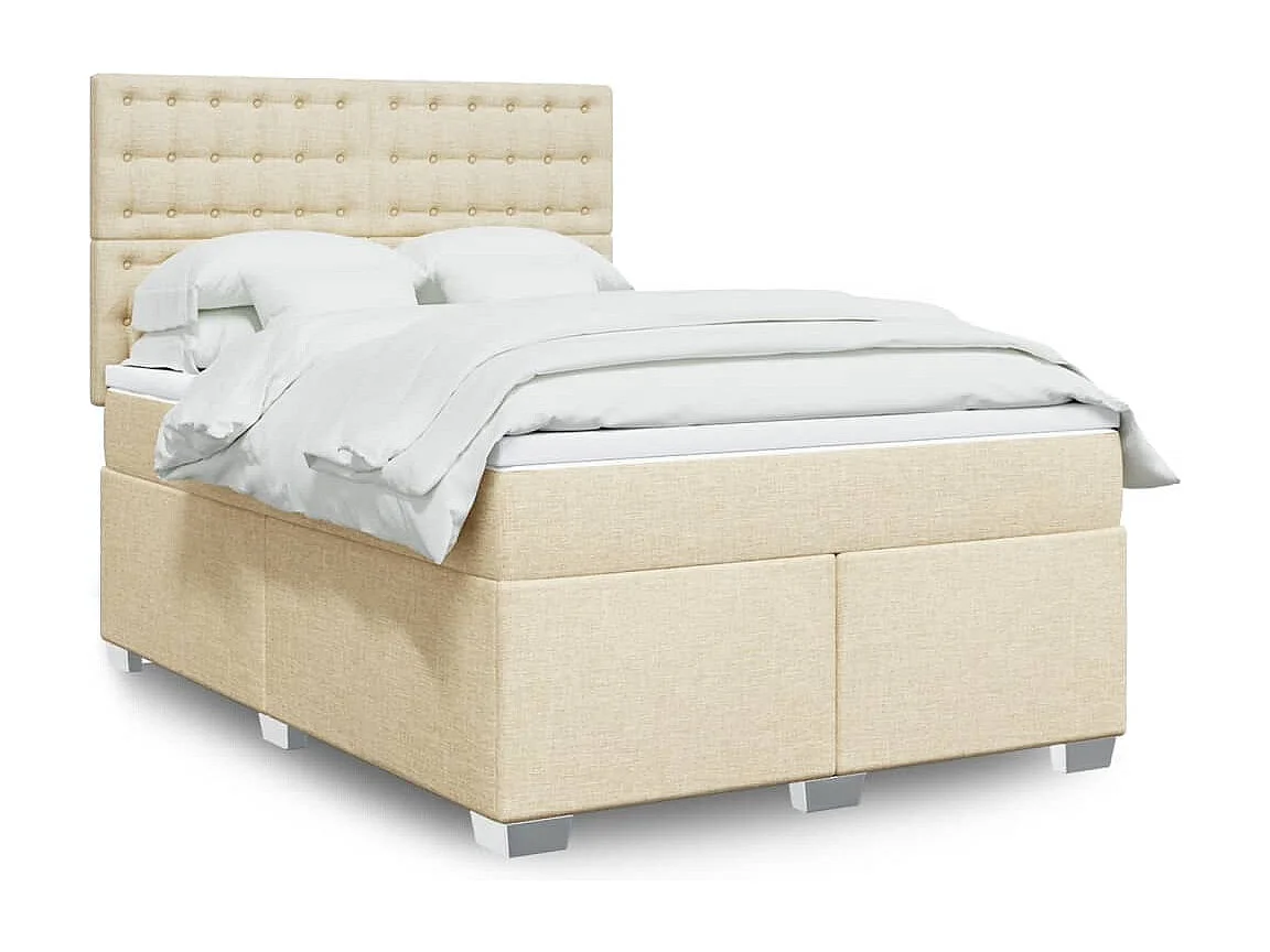 Sommier à lattes de lit avec matelas Crème 160x200 cm Tissu