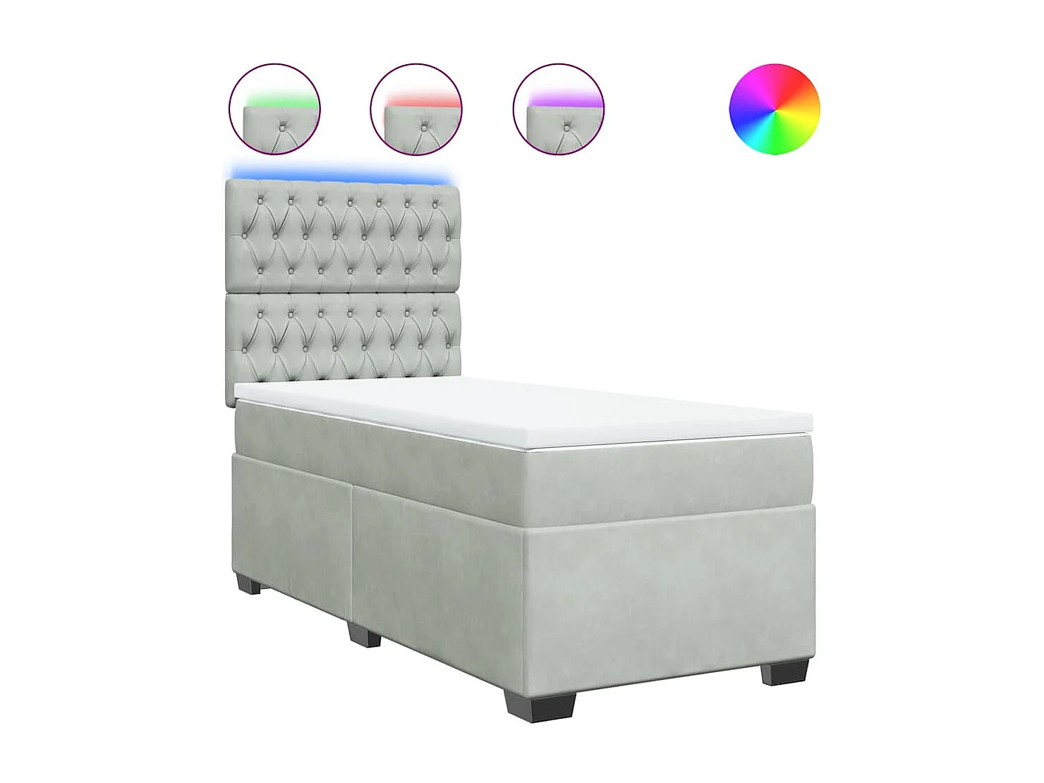Cama box spring con colchón terciopelo gris claro 80x200 cm
