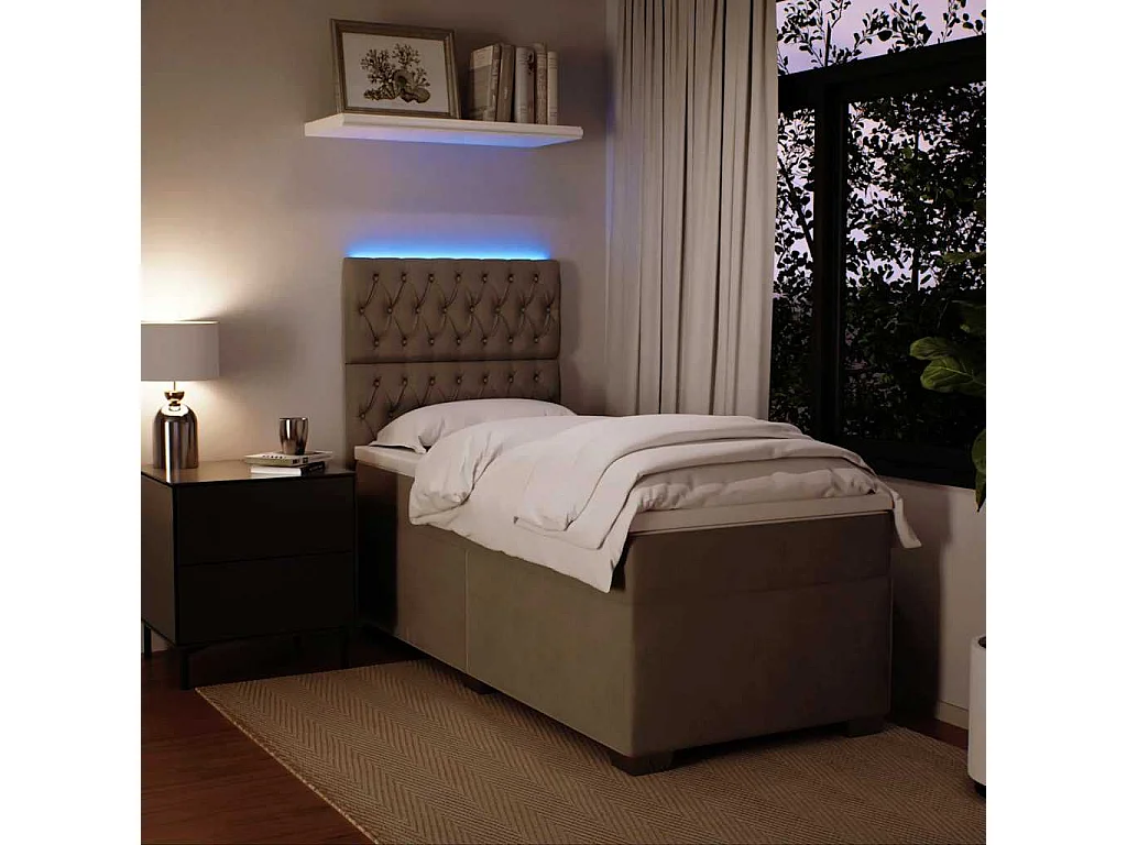 Cama box spring con colchón terciopelo gris claro 80x200 cm