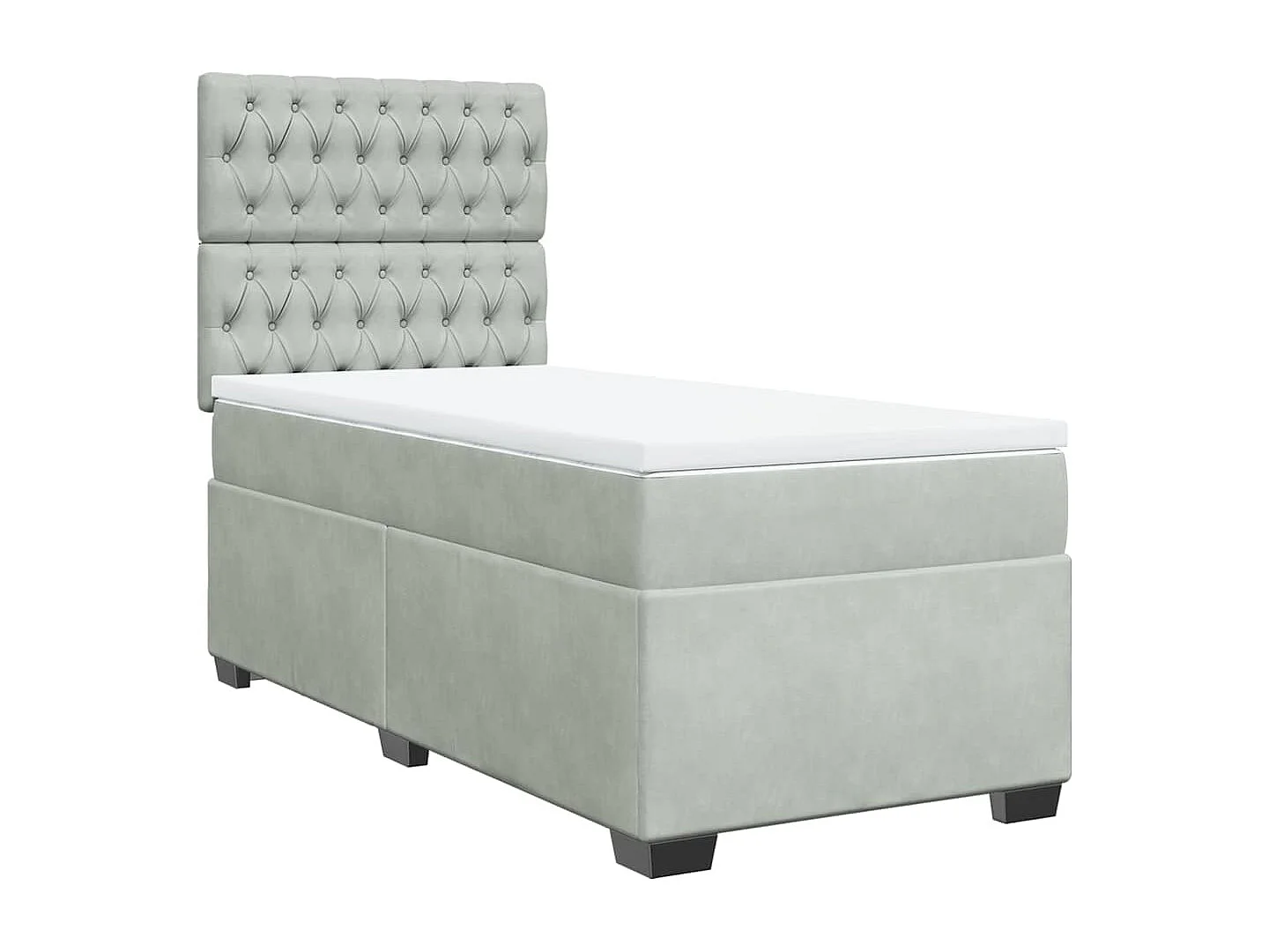 Cama box spring con colchón terciopelo gris claro 80x200 cm