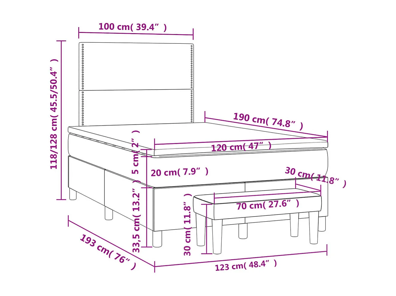 Sommier à lattes de lit matelas cappuccino 120x190cm similicuir