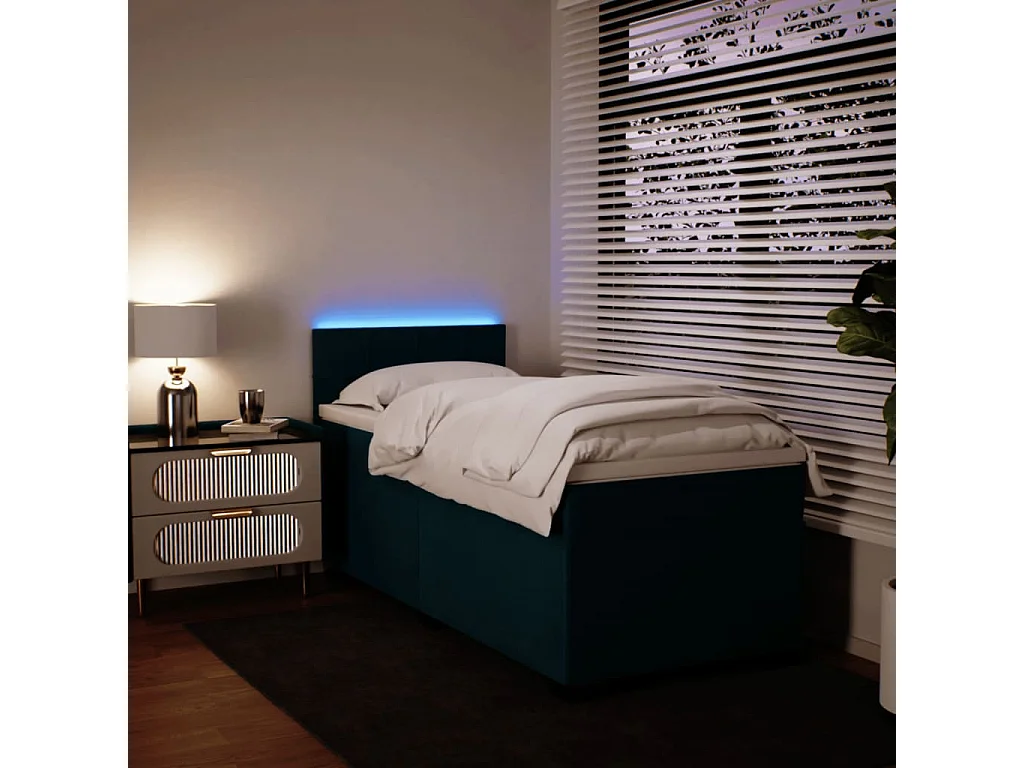 Cama box spring con colchón terciopelo azul 100x200 cm