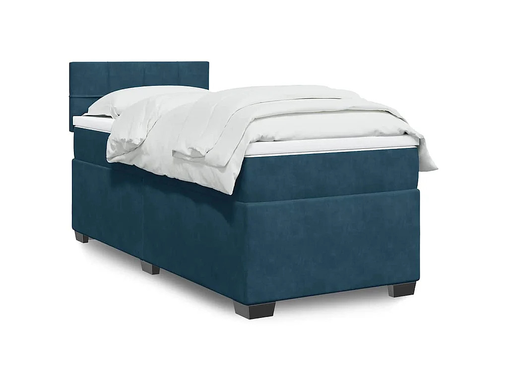 Cama box spring con colchón terciopelo azul 100x200 cm