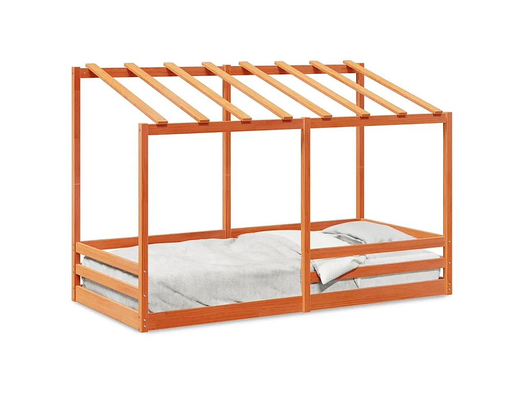 Kinderbed met bedhuis 80x200 cm massief grenenhout wasbruin