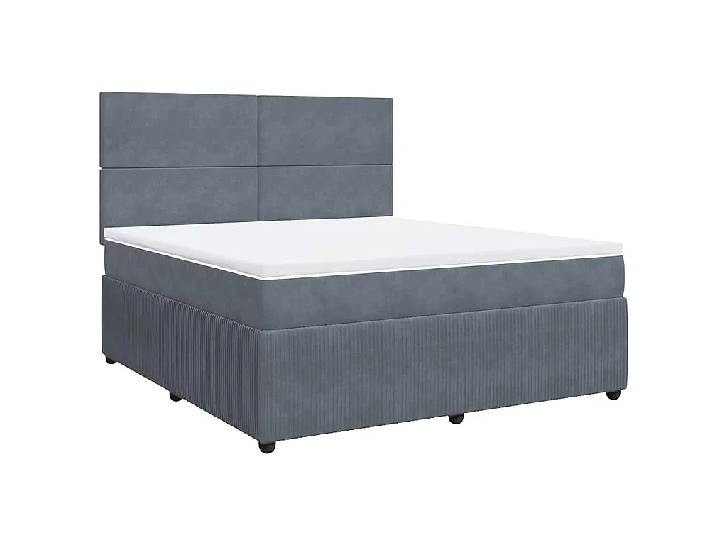 Cama box spring con colchón terciopelo gris oscuro 180x200 cm