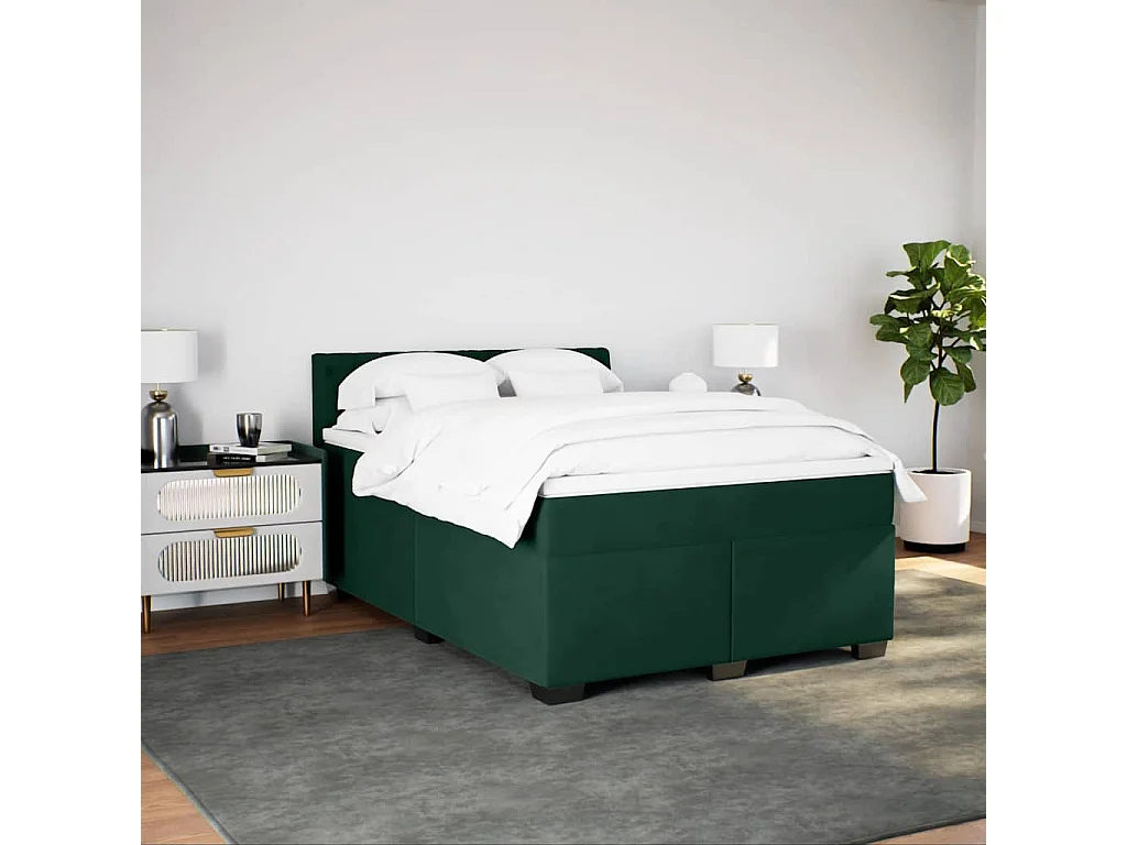 Sommier à lattes de lit et matelas Vert foncé 160x200cm Velours